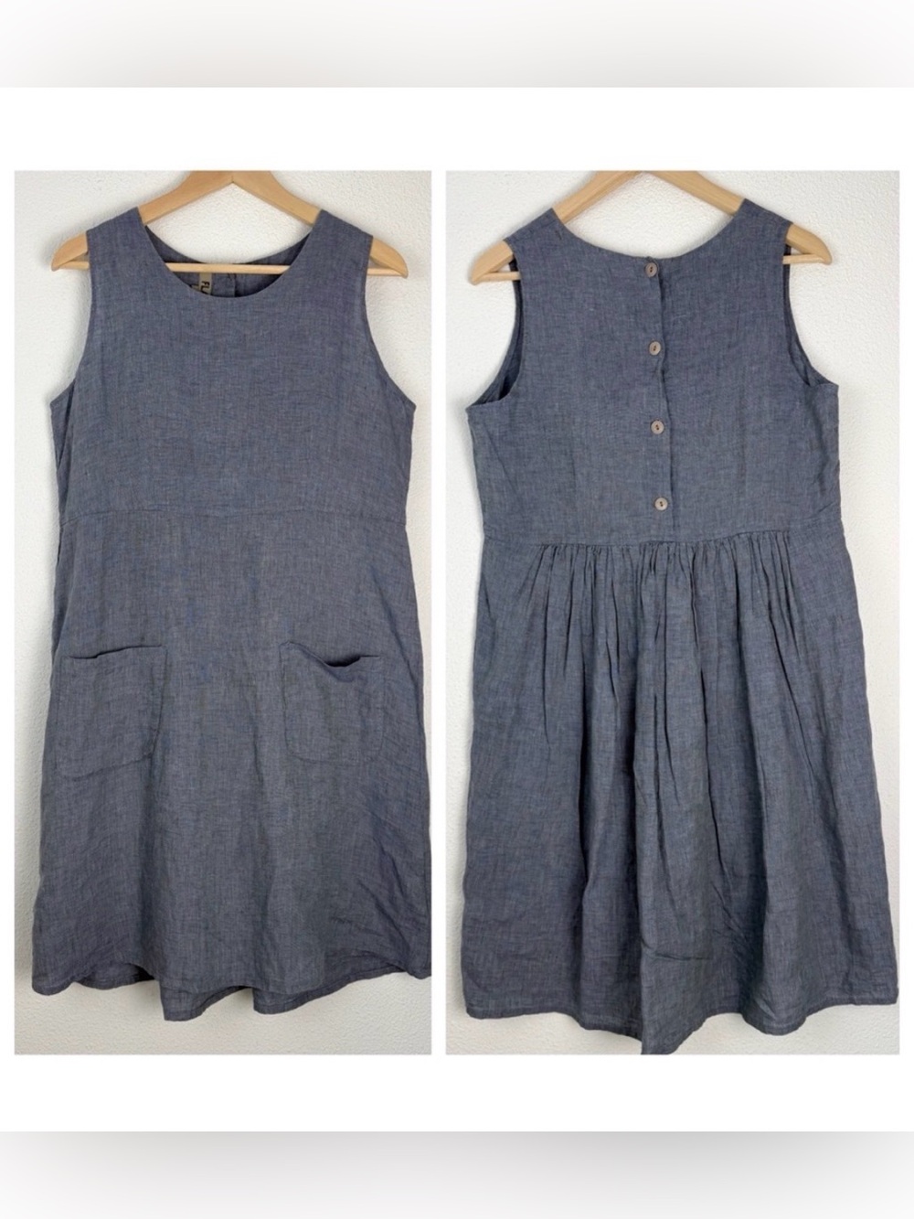 Flax 100% Linen Tank Sleeveless Dress Lagenlook Small - Picture 2 of 5